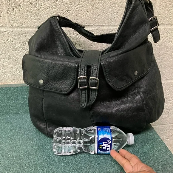 J Crew Leather Bag Purse Black Distressed Bohemian Chic - Picture 7 of 17